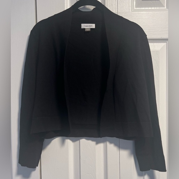 Women's Calvin Klein 3/4 Sleeved Black Open Cropped Cardigan - Picture 1 of 3